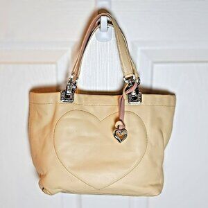 Brighton Jodi Reversible Tote Handbag Art Tapestry & Tan Leather 11x7x3 Tan